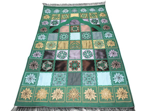 Green Patchwork Turkish Islamic Prayer Rug, Portable Sejadah, Travel Prayer Rug, Salat Musallah Sejadah Janamaz