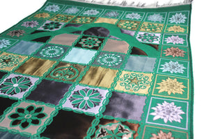 Green Patchwork Turkish Islamic Prayer Rug, Portable Sejadah, Travel Prayer Rug, Salat Musallah Sejadah Janamaz