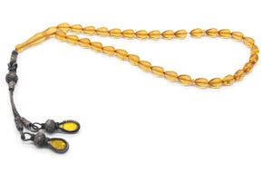 Yellow Amber Tasbih With 925 Sterling Silver Tassel, Misbaha, 33 Pcs Prayer Beads - islamicbazaar