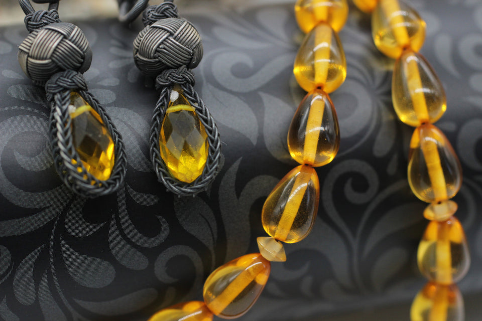 Yellow Amber Tasbih With 925 Sterling Silver Tassel, Misbaha, 33 Pcs Prayer Beads - islamicbazaar