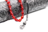 Fire Red Amber Tasbih 925 Стерлинг Күмүш Тассел менен, Мисбаха, 33 даана Тилек мончоктору - islamicbazaar