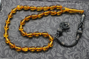 Yellow Amber Tasbih With 925 Sterling Silver Tassel, Misbaha, 33 Pcs Prayer Beads, Muslim gifts, - islamicbazaar