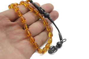 Yellow Amber Tasbih With 925 Sterling Silver Tassel, Misbaha, 33 Pcs Prayer Beads, Muslim gifts, - islamicbazaar