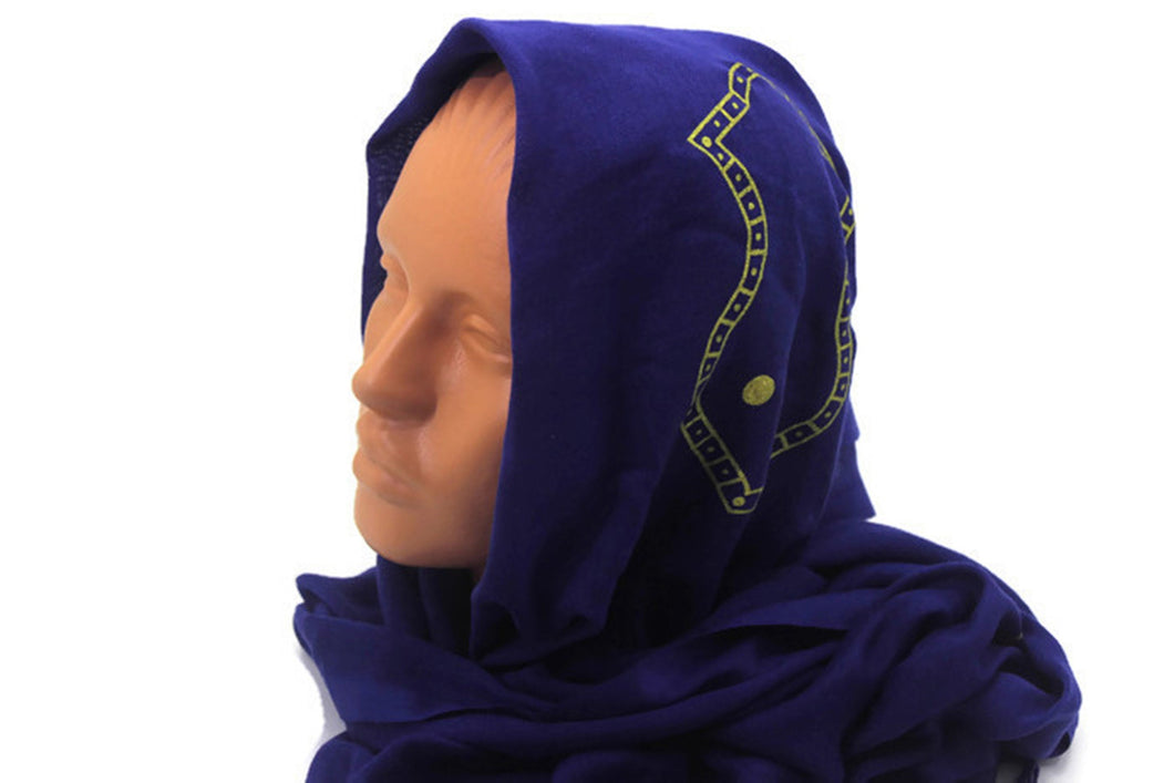 Royal Blue Hijab with Nalain Shareef, Muslim Headcover, Wrapping Turban Cloth, Colorful Shawl, Head Scarf, Habaib Style Scarf - islamicbazaar