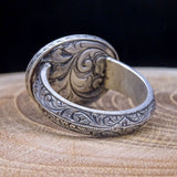 Squisito anello in ambra con penna artigianale realizzata a mano con ricamo artigianale, anello in argento sterling, anello da uomo, anello in argento, anello fatto a mano