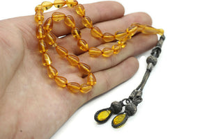 Yellow Amber Tasbih With 925 Sterling Silver Tassel, Misbaha, 33 Pcs Prayer Beads - islamicbazaar