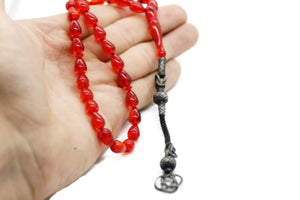 Fire Red Amber Tasbih 925 Стерлинг Күмүш Тассел менен, Мисбаха, 33 даана Тилек мончоктору - islamicbazaar