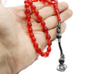 Fire Red Amber Tasbih With 925 Sterling Silver Tassel, Misbaha, 33 Pcs Prayer Beads - islamicbazaar
