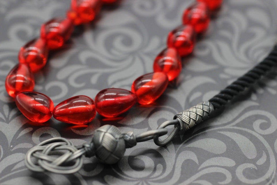 Fire Red Amber Tasbih 925 Стерлинг Күмүш Тассел менен, Мисбаха, 33 даана Тилек мончоктору - islamicbazaar