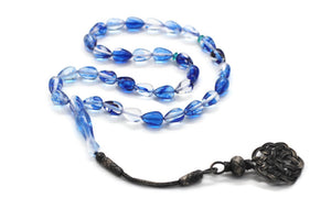 Plava Amber Tasbih sa srebrom od 925 srebra, Misbaha, 33 kom. Molitvene perle - islamicbazaar