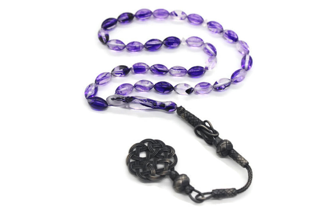 Lilac Amber Tasbih With 925 Sterling Silver Tassel, Misbaha, 33 Pcs Prayer Beads - islamicbazaar