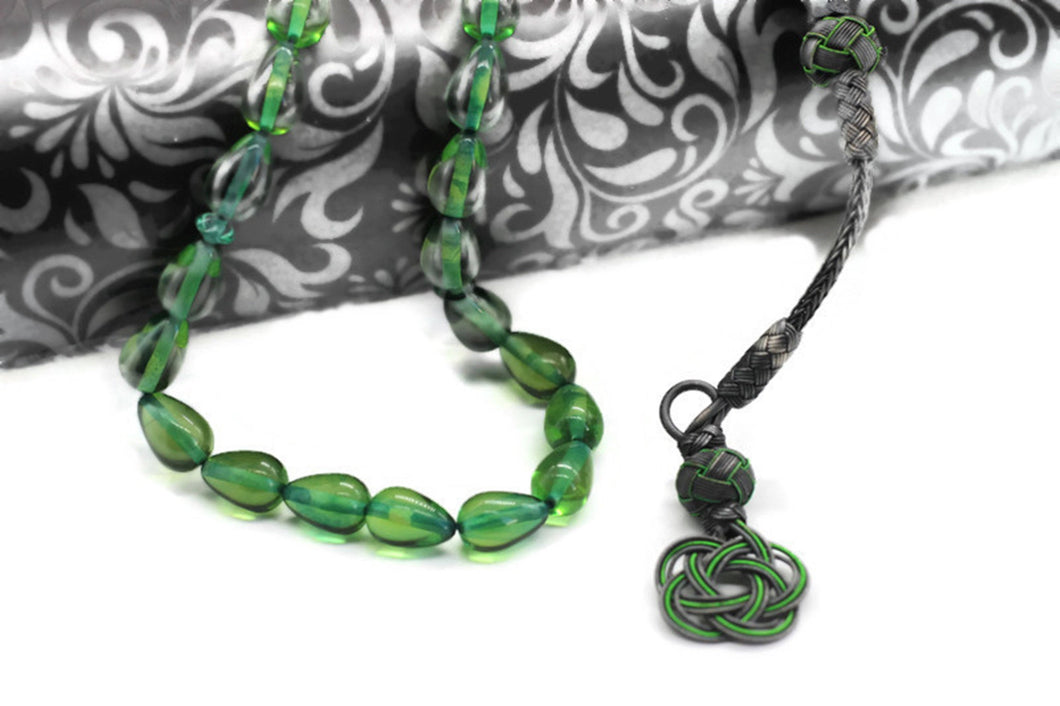 Green Amber Tasbih With 925 Sterling Silver Tassel, Misbaha, 33 Pcs Prayer Beads - islamicbazaar