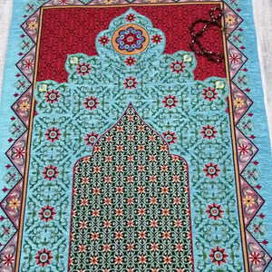 Turquoise Geometric Sejadah - Lux Prayer Mat - Prayer Rug - Janamaz - Elegant, High Quality, Luxury - A Unique Islamic Gift
