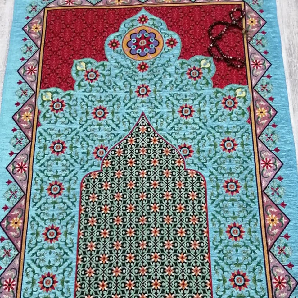 Turquoise géométrique Sejadah - Lux Prayer Mat - tapis de prière - Janamaz - élégant, haute qualité, luxe - un cadeau islamique unique