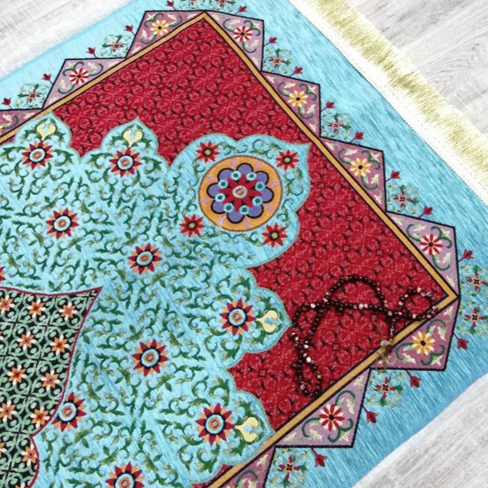 Turquoise géométrique Sejadah - Lux Prayer Mat - tapis de prière - Janamaz - élégant, haute qualité, luxe - un cadeau islamique unique