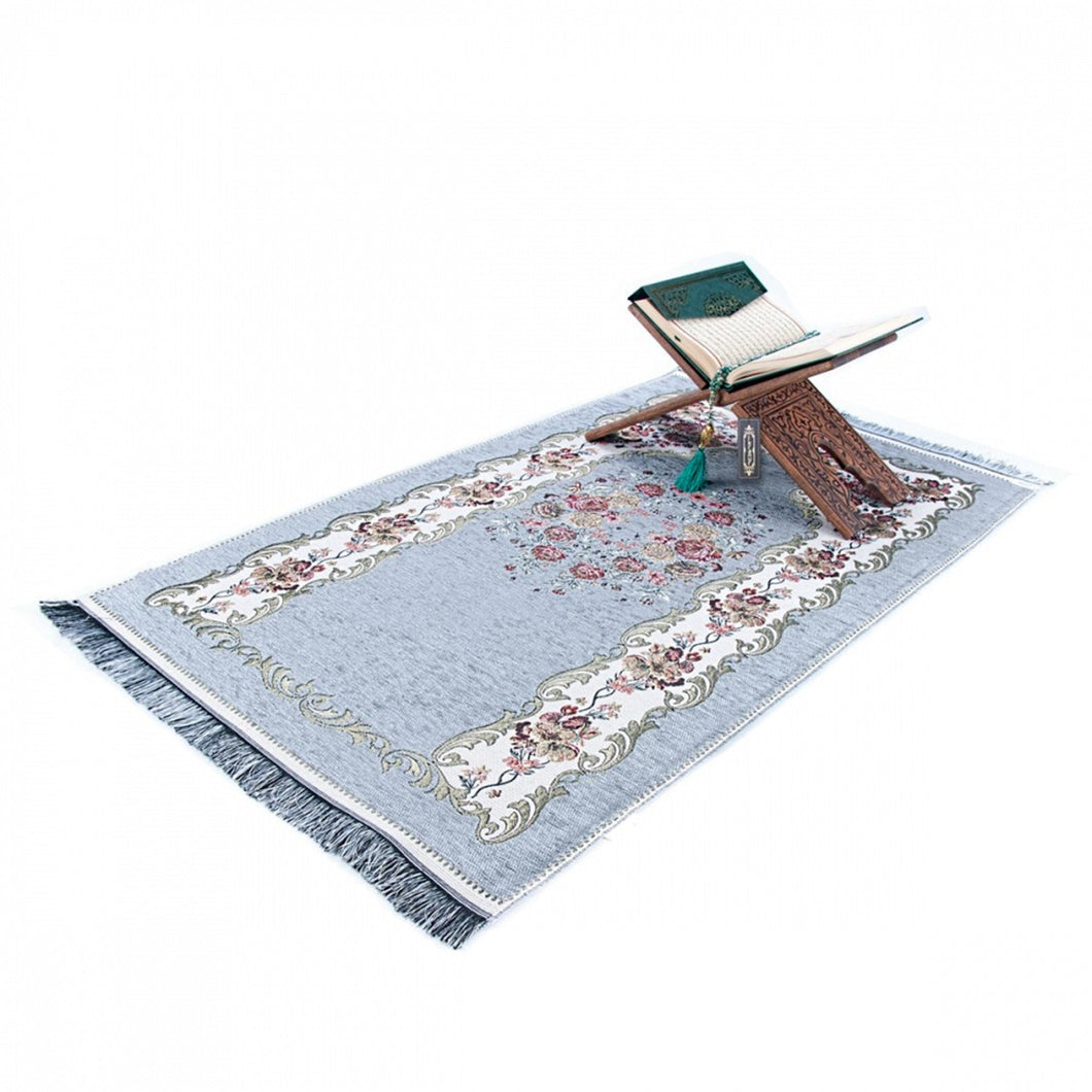 Lux Gray Roses Islamic Prayer Rug, Portable Sejadah, Travel Prayer Rug, Salat Musallah Sejadah Janamaz