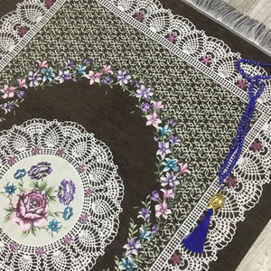 Dark Brown Floral Sejadah - Lux Prayer Mat - Prayer Rug - Janamaz - Elegant, High Quality, Luxury - A Unique Islamic Gift