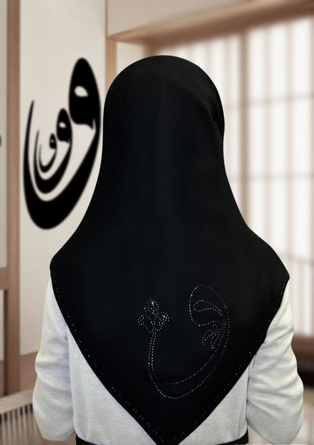 Madina Silk Scarf Hijab, Waaw Letter Black Hijab, Shawl, Muslimah Wear, Muslim Womens Clothing