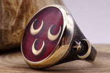 Drie halve maan rood zilveren ring met halve maan - Sterling zilveren glanzende ring - mens stempel ring - authentieke ringen - moslim ring