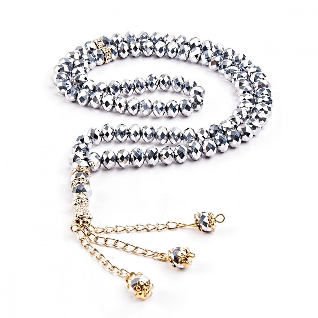 Handmade Gray Crysal Tasbeeh, Prayer Beads 99 Misbaha, Masbaha, 99 beads Tasbeeh, 8mm beads tasbeeh, Crystal Tasbeeh, TSBK