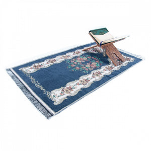 Lux Blue Roses tapis de prière islamique, Sejadah portable, tapis de prière de voyage, Salat Musallah Sejadah Janamaz