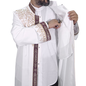 Sahzada S, M, L, XL  Embroidered Cream Jubbah, Islamic Mens Wear, Mens Abaya, Thobe, Galabiyya, Long Kurta, Lux Cubbe AKCN01
