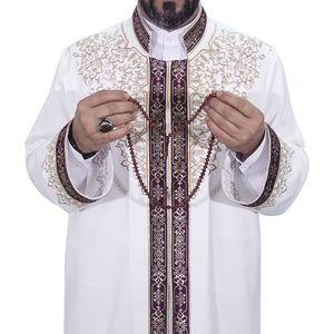 Sahzada S, M, L, XL  Embroidered Cream Jubbah, Islamic Mens Wear, Mens Abaya, Thobe, Galabiyya, Long Kurta, Lux Cubbe AKCN01