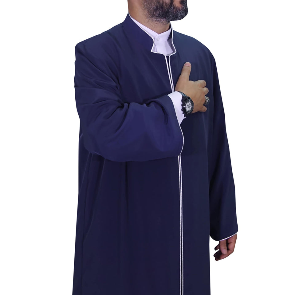 S, M, L, XL, XXL Navy Blue Jubba with Bias Mens Wear, Thobe Galabiyya, Jubbah, Omani, Jellabiya, Disdash, Robe, Kurtah, Sunnah, AKCN15