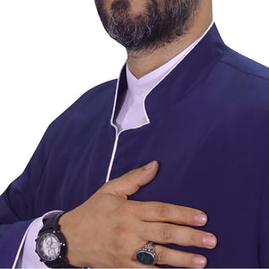 S, M, L, XL, XXL Navy Blue Jubba with Bias Mens Wear, Thobe Galabiyya, Jubbah, Omani, Jellabiya, Disdash, Robe, Kurtah, Sunnah, AKCN15