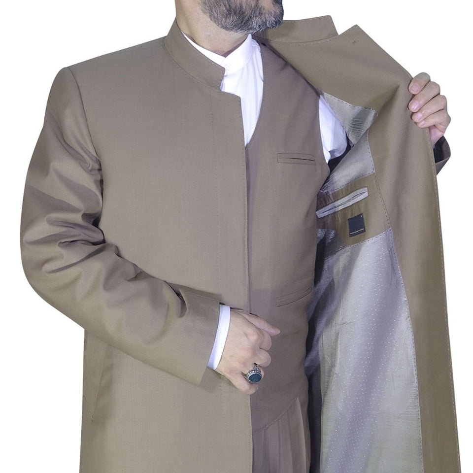 मुसलमानों के लिए ब्राउन मामूली सूट और शलवार, लक्स जुब्बा और मामूली ट्रैवर्स, सुन्नत कपड़े, मेंस इस्लामिक कपड़े AKCN18