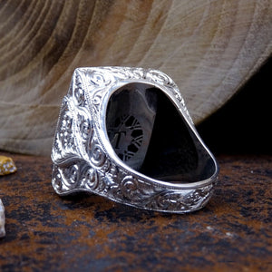 La Galiba Illallah жазылган Barbarossa Ring / Unique Art Sterling Silver Ring / Эркектердин билдирүүсү шакек / Medieval Ring / Silver Ring