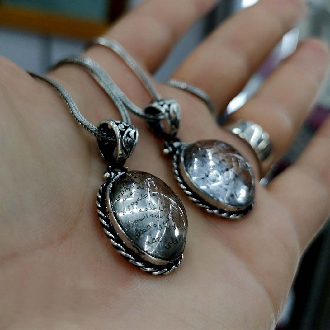 Handmade Najaf Stone Necklace, Ayat Al Kursi Silver Necklace, Unique Islamic Jewelry, Gift Idea