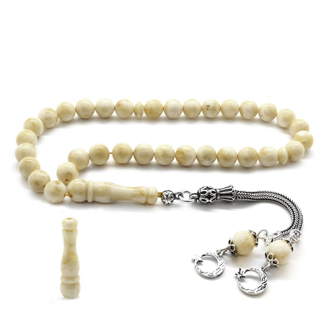 7 mm Genuine Amber Tasbih, 33 Beads Tasbeeh with SilverTassel, Muslim Prayer Beads, Misbaha, Rosary, Tesbih TSB01 - islamicbazaar