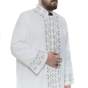 Tirmizi L Embroidered Cream Jubbah, Islamic Mens Wear, Bordured Thobe, Galabiyya, Long Kurta, Cubbe - islamicbazaar