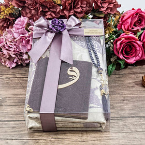 Ramadan Gift Box, Purple Sejadah Praying Mat, Yaseen Book and Tasbeeh with Roses, Islamic Gift, Hajj Mabrour, Hajj Mubarak MVD12