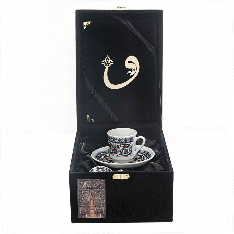 Ramadan Gift Box, Espesyal na Regalo para sa Ina, Velvet Quran, Turkish Cup Cups, Turkish Coffee Set Natatanging Islamic Gift MVD15