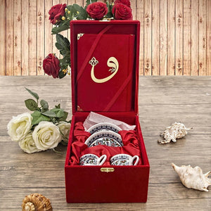Caja de regalo roja de Ramadán, regalo especial para la madre, terciopelo Corán, tazas de café turco, set de café turco, regalo islámico único MVD16