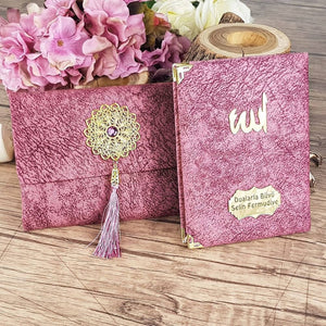 10 Pcs Pink Personalized Slub Surah Yaseen Bag Tasbeeh Gift Set | Hadiah Hari Raya | Hadiah Perkahwinan | Hadiah Mandi Bayi | Hadiah Muslim Islam MVD41