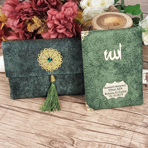 Green Yaseen Book Set, Yaseen Favors, Nubuck Cover Bag at Yaseen Book, Hajj Mabrour, Quran Favors, Natatanging Islamic Gift Set MVD21