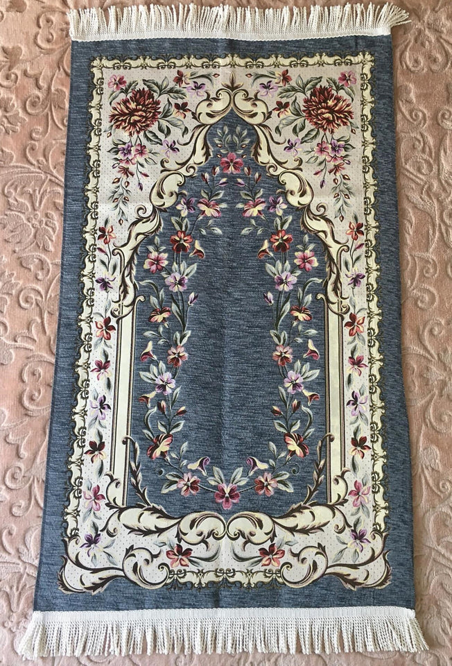 Tapis de prière floral luxueux turc islamique Chenille Janamaz Sajjada, tapis de prière, cadeau musulman unique