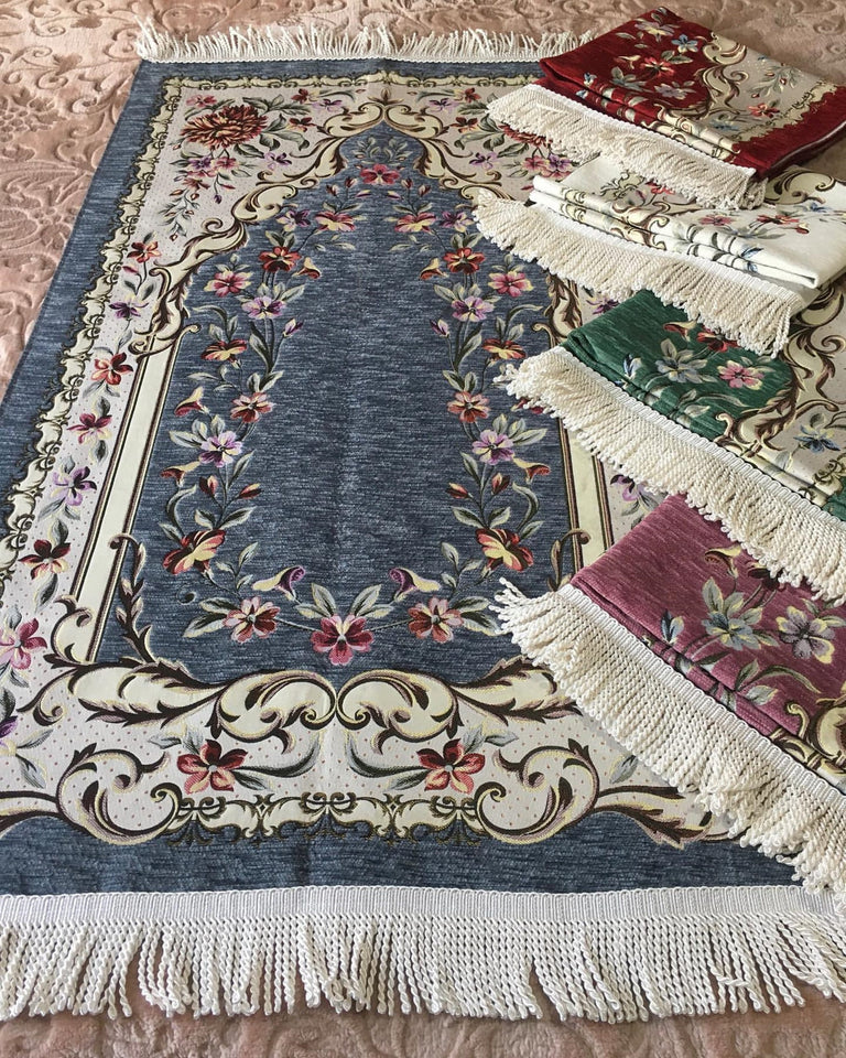 इस्लामी तुर्की लक्स चेनिल पुष्प प्रार्थना मात जनमज़ सज्जादा, प्रार्थना गलीचा, अद्वितीय मुस्लिम उपहार
