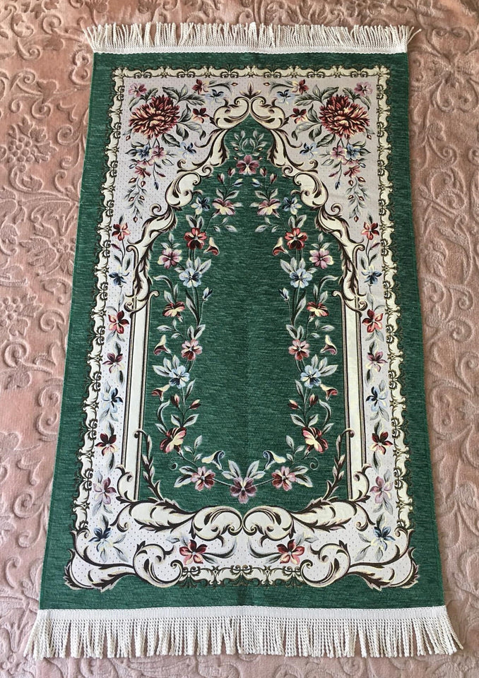 Islamic Turkish Lux Chenille Floral Solat Mat Janamaz Sajjada, Permaidani Doa, Hadiah Muslim yang Unik