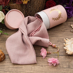 Pink Cylinder Muslimah Gift Set, Shawl and Pearl Bead Tasbeeh Set, Housewarming Gift, Hajj Mabrour Gift Set MVD25