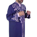 Celebi S, M, L, XL, XXL  Embroidered Blue Jubbah, Islamic Mens Wear, Bordured Thobe, Galabiyya, Long Kurta, Cubbe