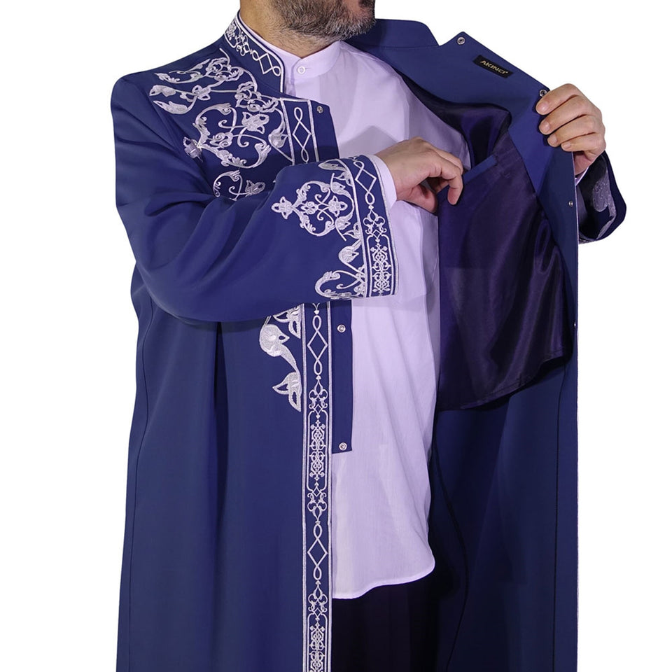 Celebi S, M, L, XL, XXL  Embroidered Blue Jubbah, Islamic Mens Wear, Bordured Thobe, Galabiyya, Long Kurta, Cubbe