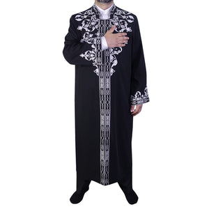 Celebi S, M, L, XL  Embroidered Black Jubbah, Islamic Mens Wear, Bordured Thobe, Galabiyya, Long Kurta, Cubbe - islamicbazaar