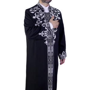 Celebi S, M, L, XL, XXL  Embroidered Black Jubbah, Islamic Mens Wear, Bordured Thobe, Galabiyya, Long Kurta, Cubbe