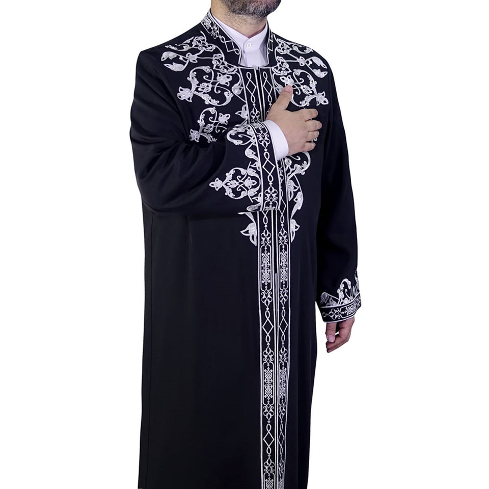 Celebi S, M, L, XL, XXL  Embroidered Black Jubbah, Islamic Mens Wear, Bordured Thobe, Galabiyya, Long Kurta, Cubbe