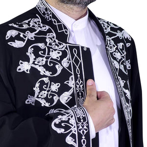 Celebi S, M, L, XL  Embroidered Black Jubbah, Islamic Mens Wear, Bordured Thobe, Galabiyya, Long Kurta, Cubbe - islamicbazaar