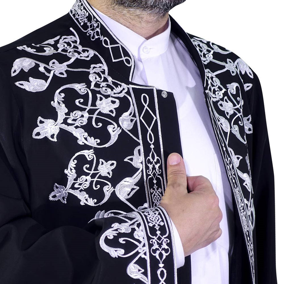 Celebi S, M, L, XL  Embroidered Black Jubbah, Islamic Mens Wear, Bordured Thobe, Galabiyya, Long Kurta, Cubbe - islamicbazaar